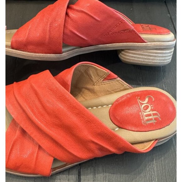Sofft Fallon Size 7 Leather Slide Sandals Red Coral - Picture 9 of 13
